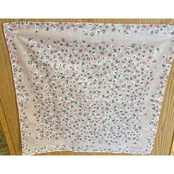 Vintage Margaret Howell Scarf Pink White Green Floral Print Rolled Edges Flowers - Picture 1 of 7